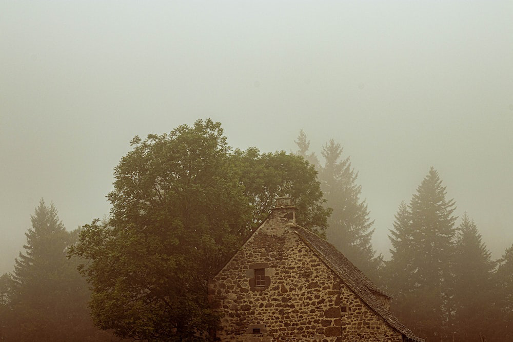 A rooftop of an old house